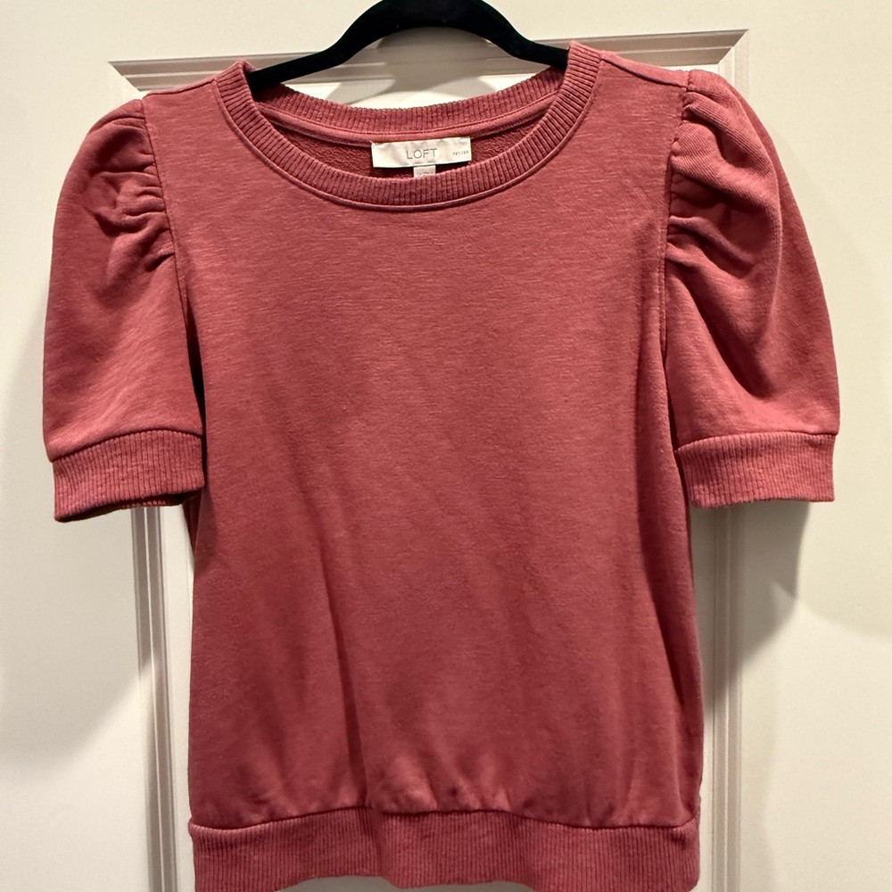 LOFT Crewneck Short Sleeve Sweater in Rose
